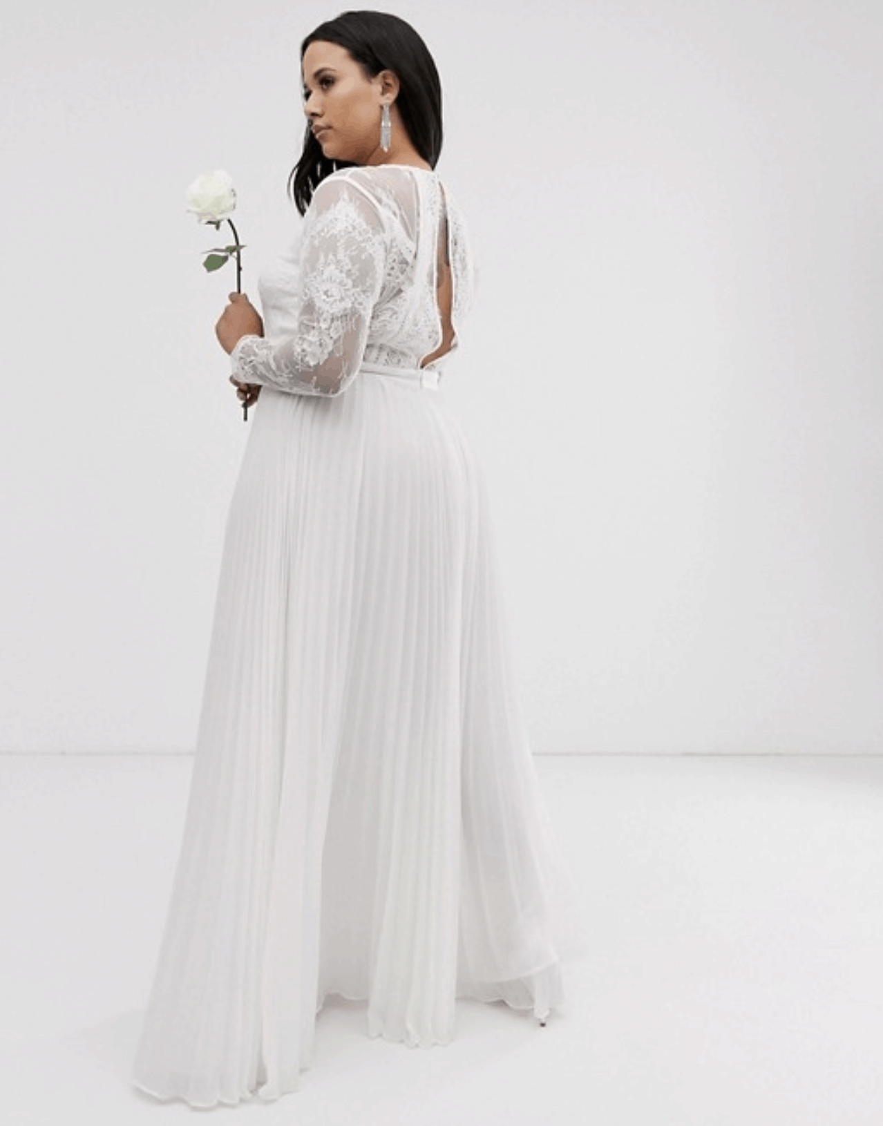 Plus Size Long Sleeve Lace Bodice Maxi Wedding Dress for Curvy Brides 2