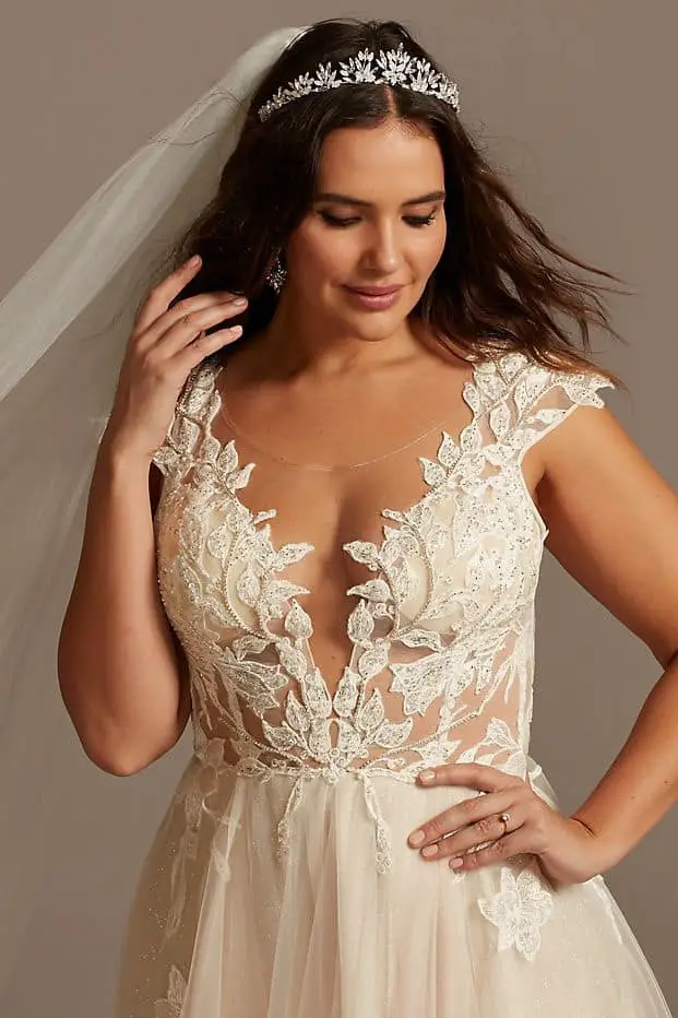 Plus Size Wedding Dresses Online Cap Sleeve Lace Appliqued Galina Signature