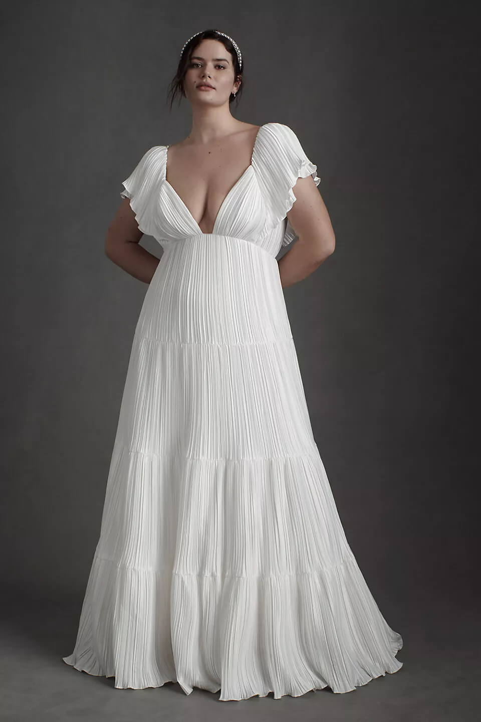 Plus Size Wedding Dresses Online Flutter-Sleeve Satin Wedding Gown BHLDN