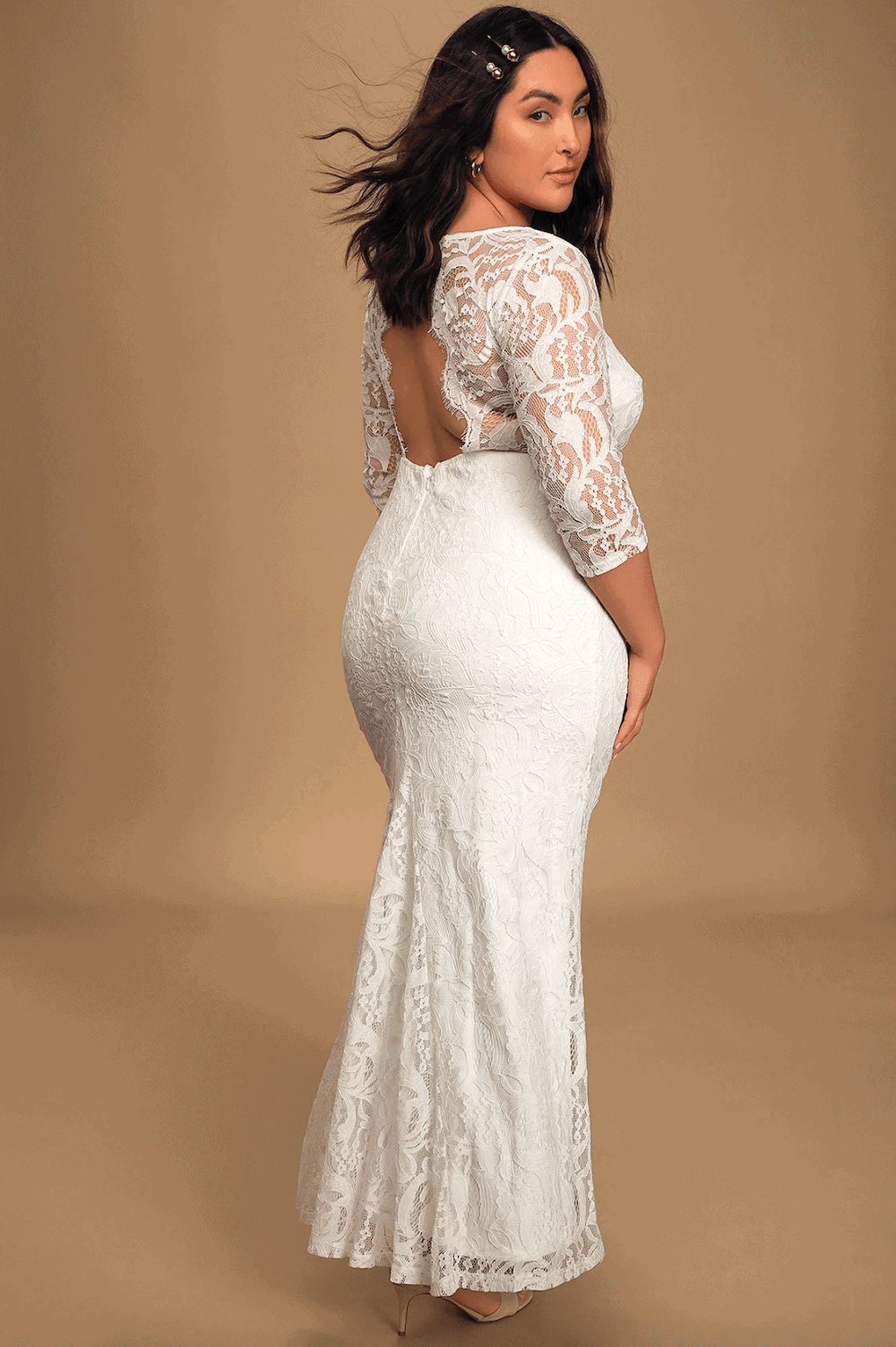 Plus Size Wedding Dresses with Sleeves Cheap Online Curvy Brides Lace Backless Dress Lulus