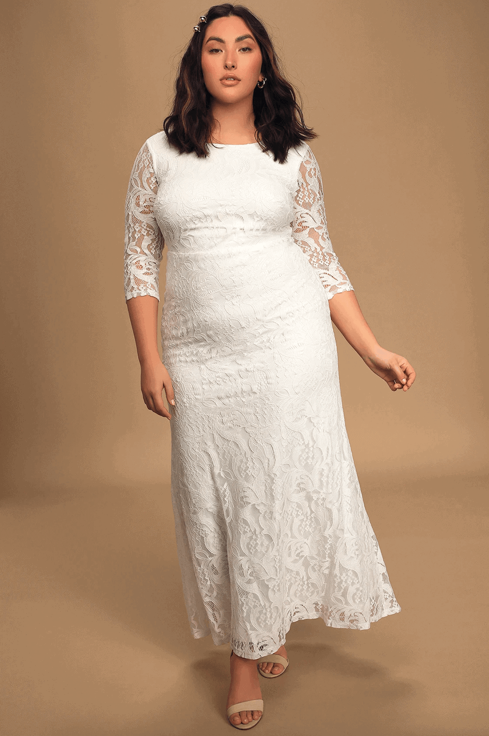 Plus Size Wedding Dresses with Sleeves Online Cheap Curvy Brides Lace Backless Dress Lulus