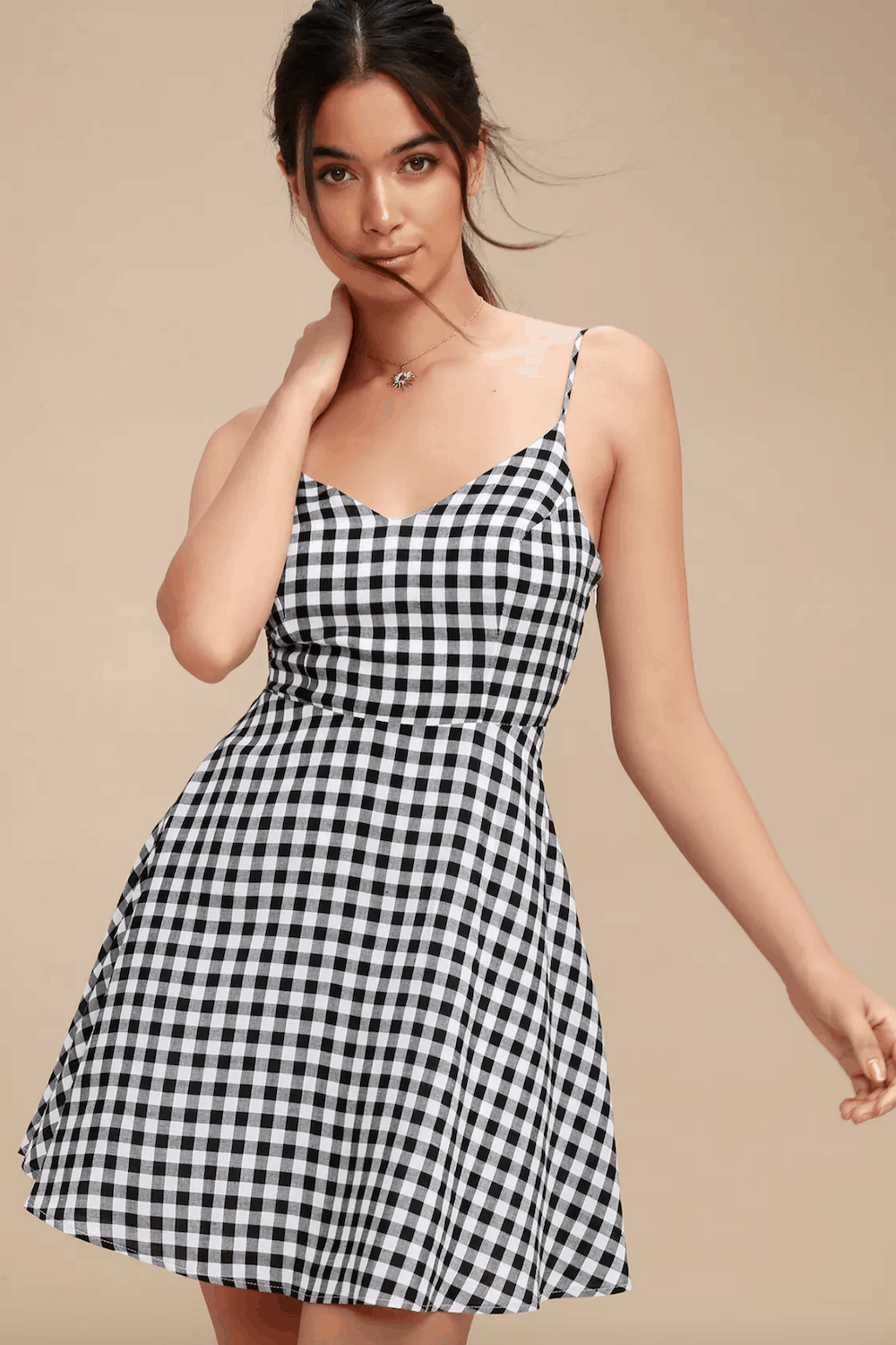 Positano Italy Outfits Cute Dresses Black and White Checkered Print Skater Dress