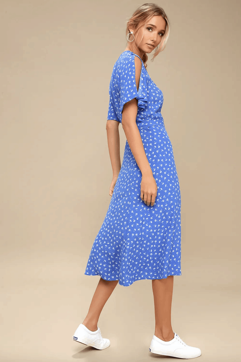 Positano Italy Outfits Cute Dresses Maretta Blue and White Floral Print Wrap Midi Dress Lulus