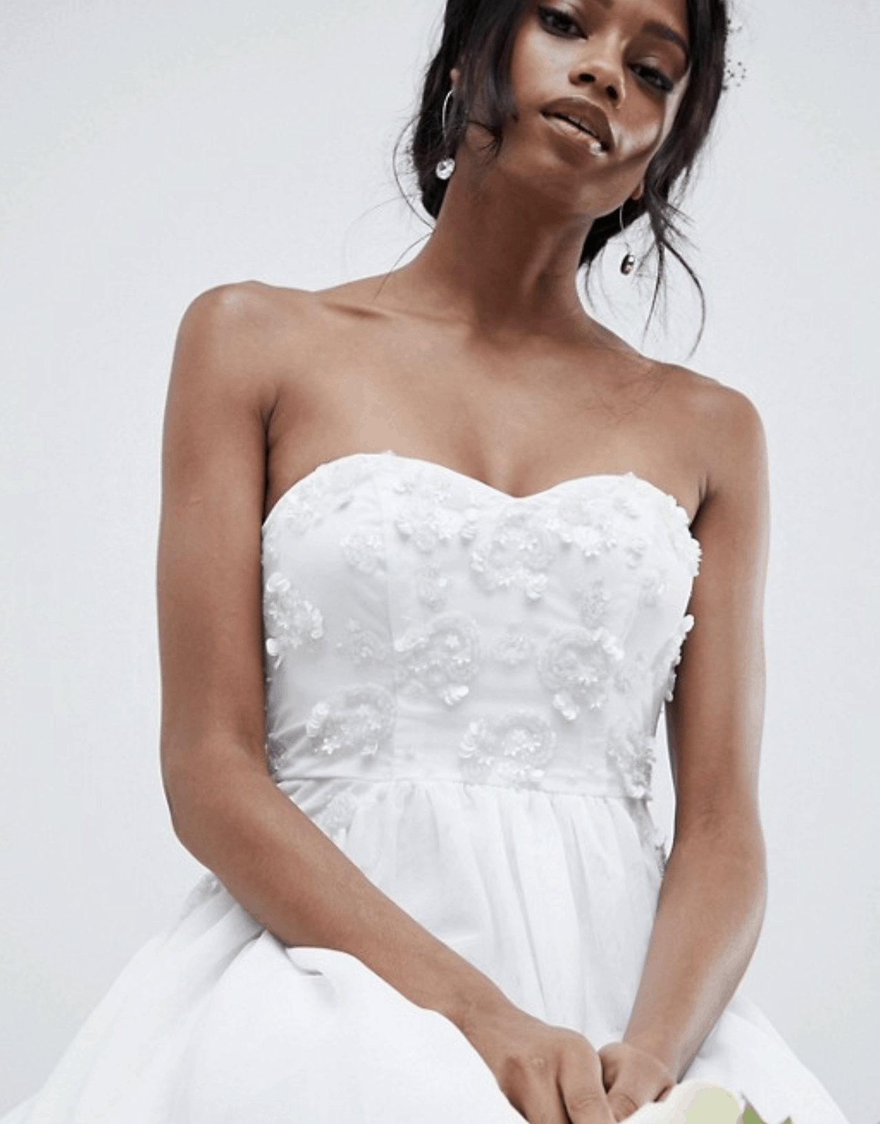 Prettiest City Hall Wedding Dresses and Courthouse Bridal Outfits ASOS Edition Bandeau Tulle Embellished Midi Wedding Dresses