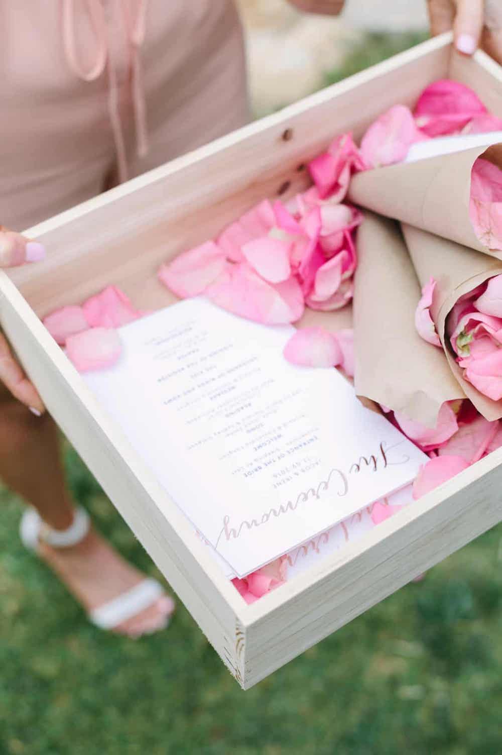 Rose Pedals Wedding Floral Ideas Wedding Ceremony Order of Service Calligraphy