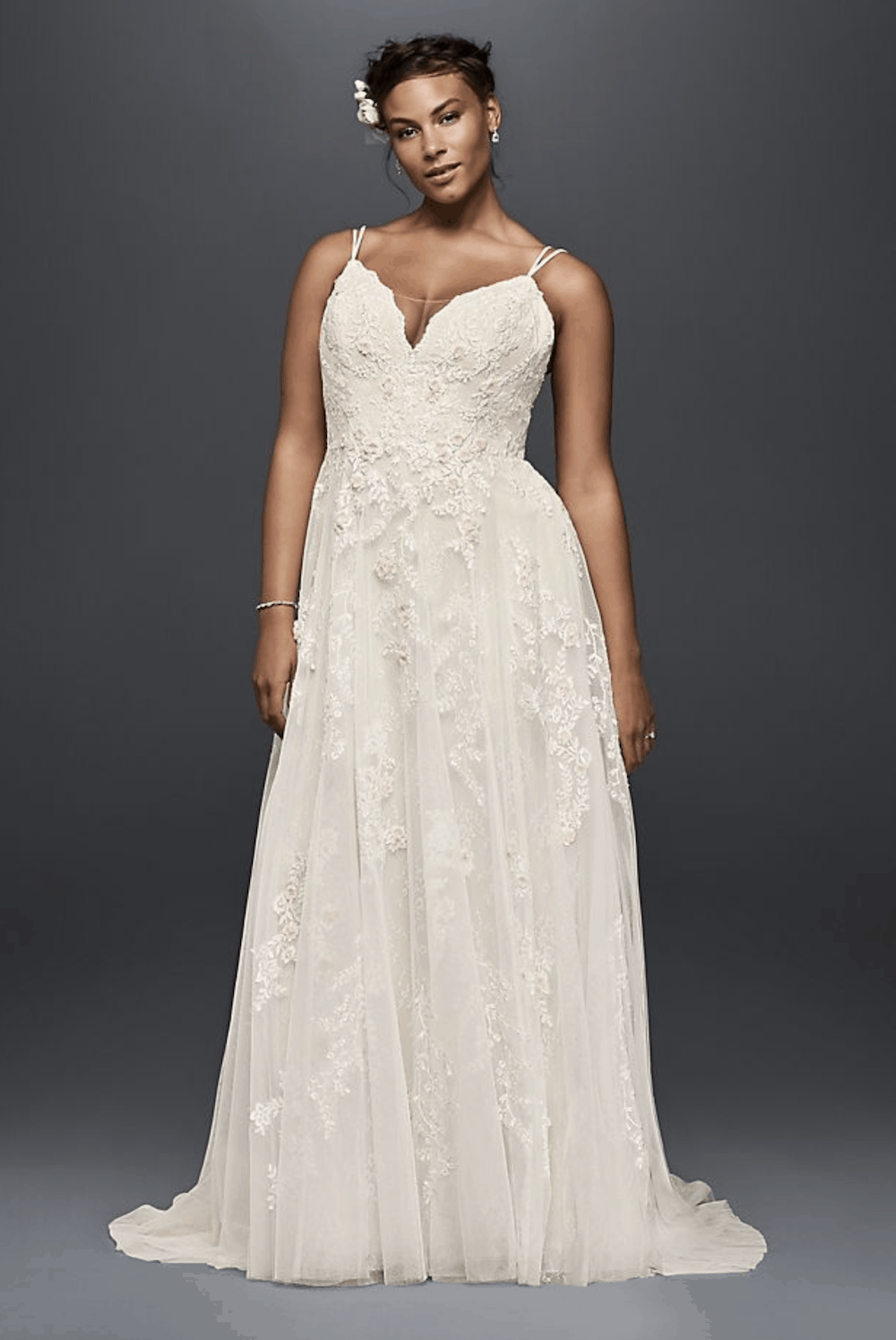 Scalloped A-Line Plus Size Wedding Dress Spaghetti Straps Plus Size Bridal Gown