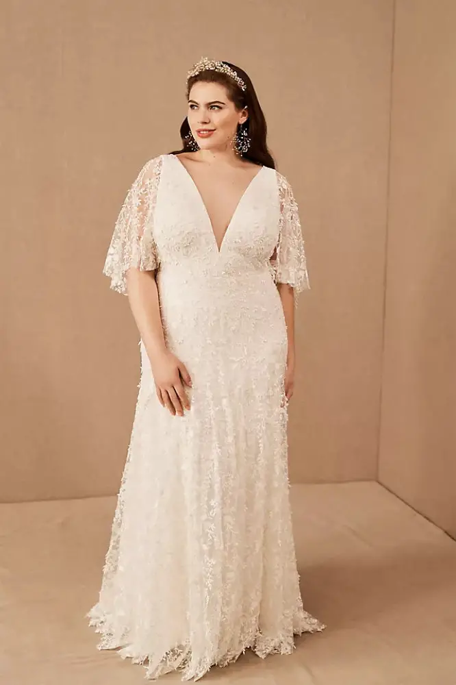 Simple Wedding Dresses for Eloping Lace Wedding Gown V-Neck Convertible-Sleeve Jenny by Jenny Yoo Lourdes
