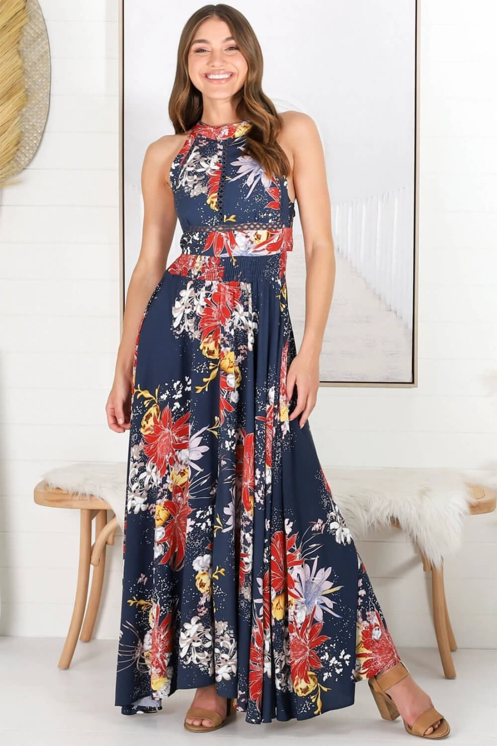 Sophisticated Honeymoon Dresses Classy Honeymoon Outfits Navy Floral Print Maxi Dress 3