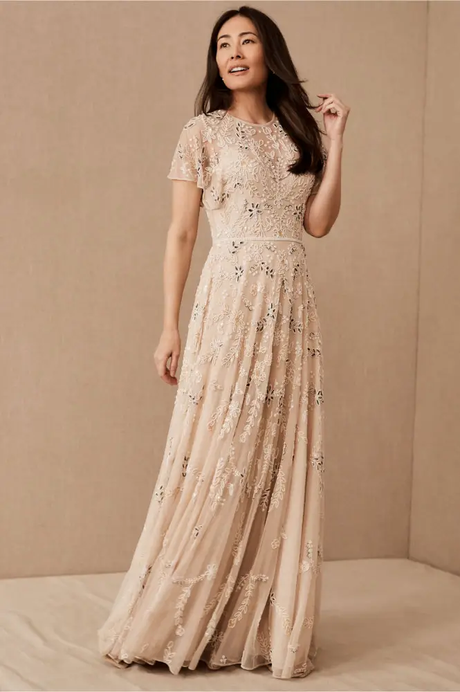 Sophisticated Mother of the Bride Dresses Fluttery Cap Sleeves Beaded Dress BHLDN 3