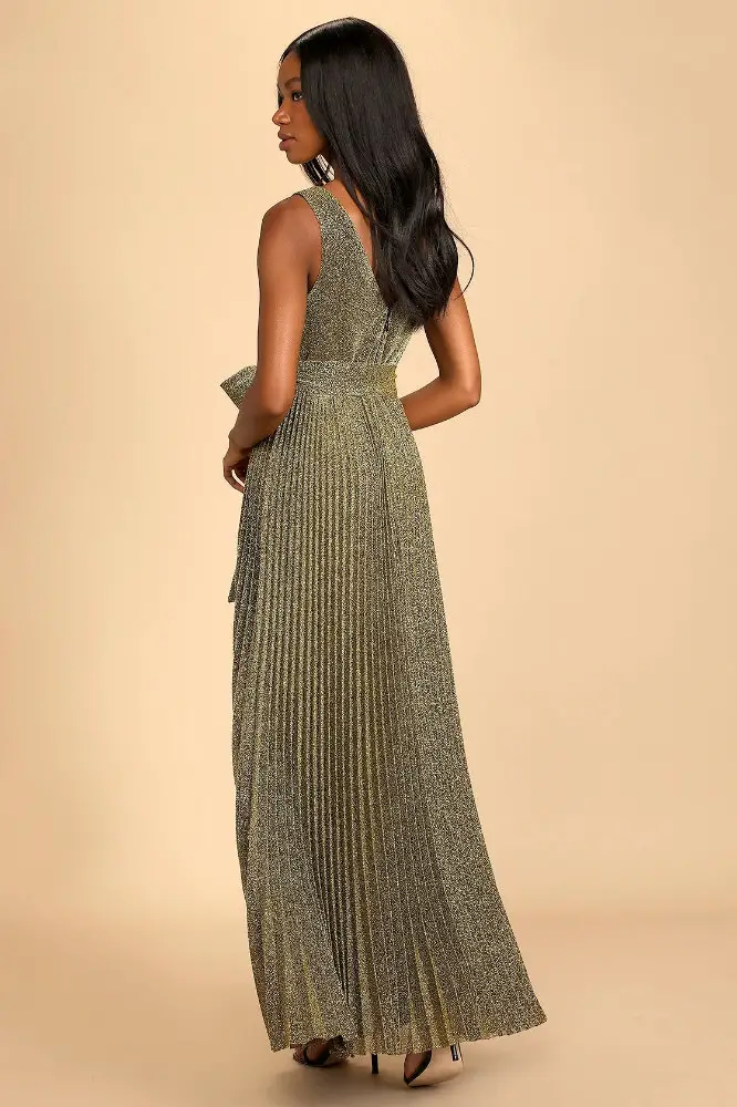 Sophisticated Mother of the Bride Dresses Gold Metallic Pleated Maxi Dress Lulus