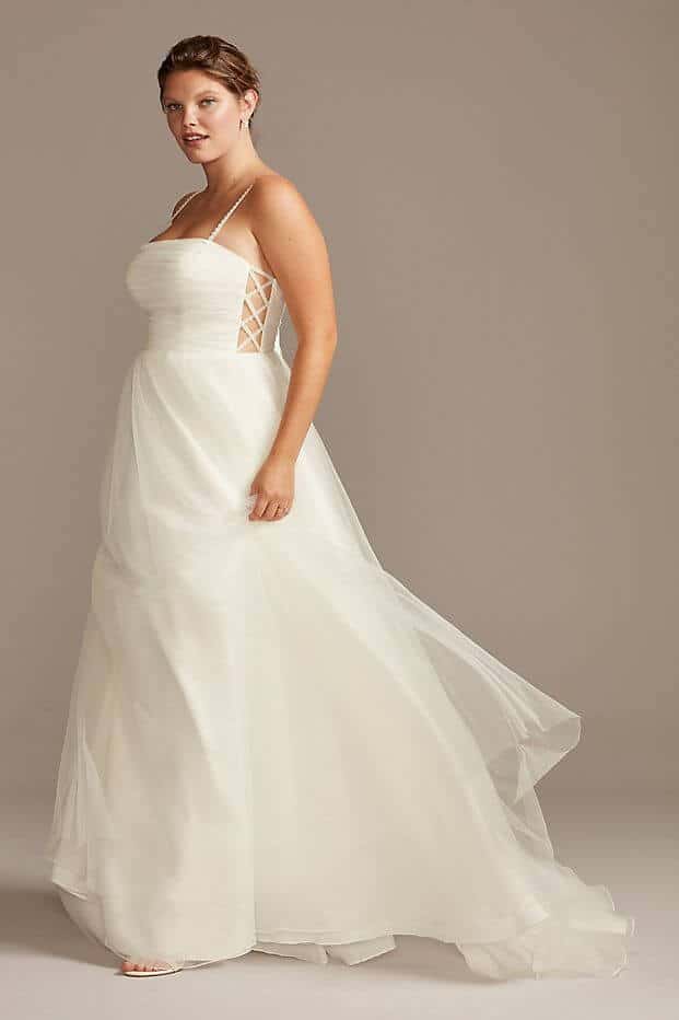 Spaghetti Pleated Tulle Plus Size Wedding Dress Online Davids Bridal