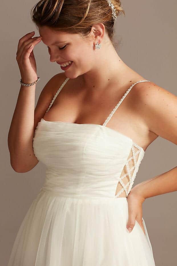 Spaghetti Pleated Tulle Plus Size Wedding Dresses Online Davids Bridal