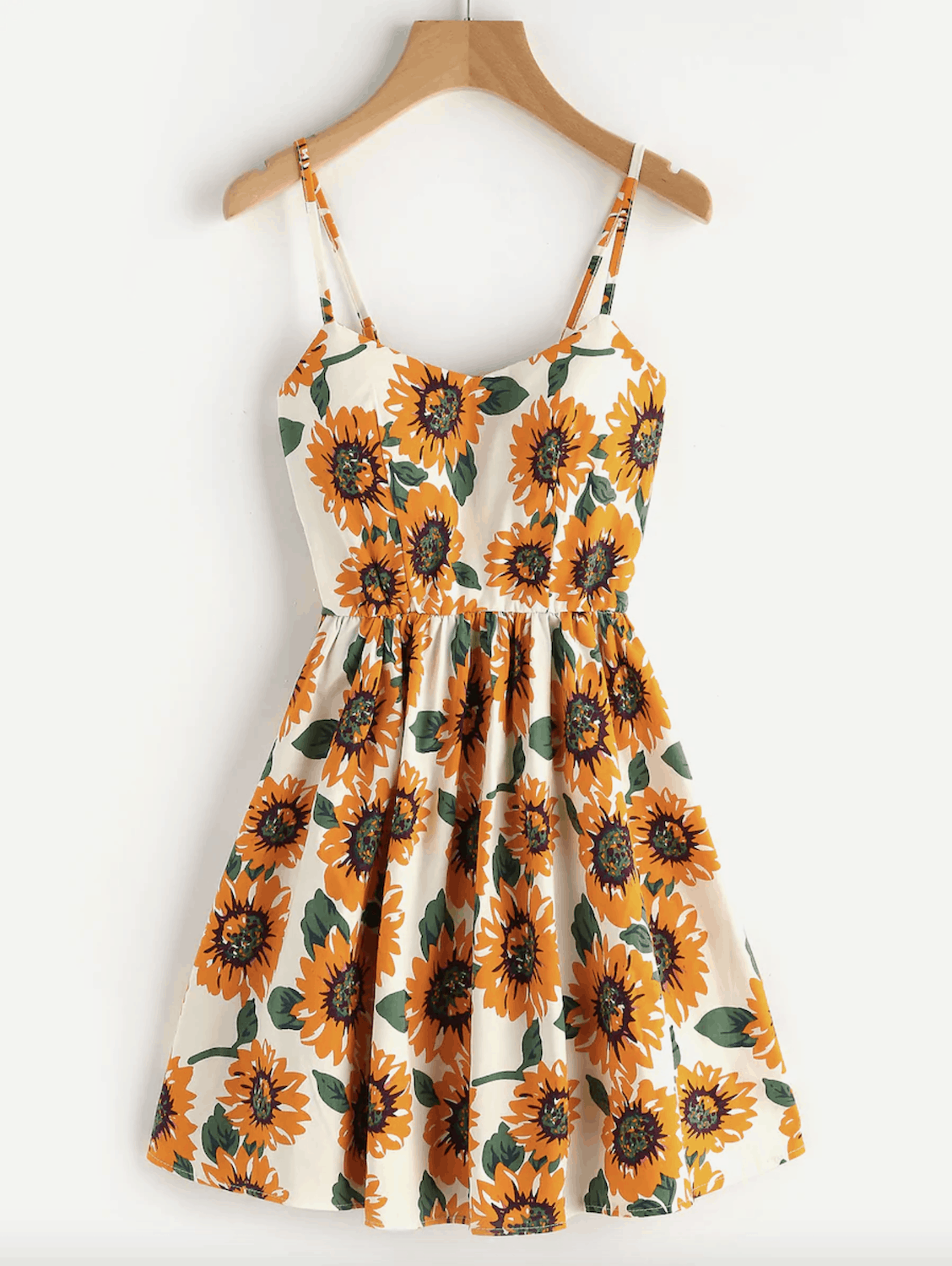 Summer Honeymoon Outfits Sunflower Print Crisscross Back A Line Cami Dress 2