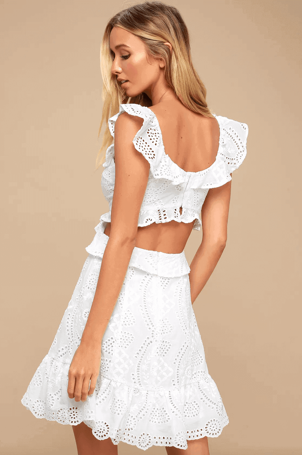 Summer Outfits Sundresses Beach Casual Ivory Eyelet Lace Cutout Skater Dress Lulus 2