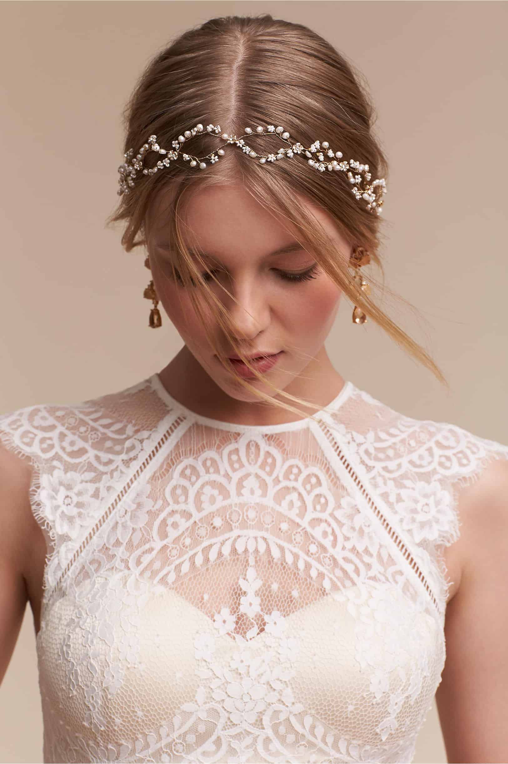 Swarovski Crystal Bridal Headpiece Wedding Hair Accessories White Beads Pearldrop Halo
