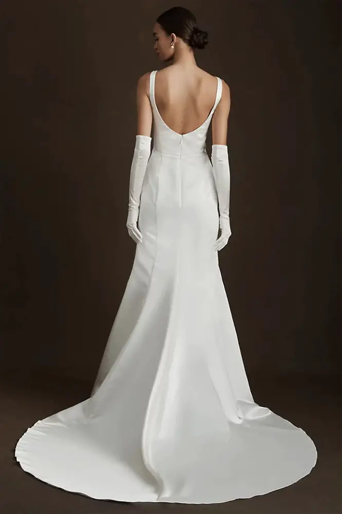 Vintage Inspired Wedding Dresses Square-Neck Bow Satin Wedding Gown Wtoo by Watters Laurie
