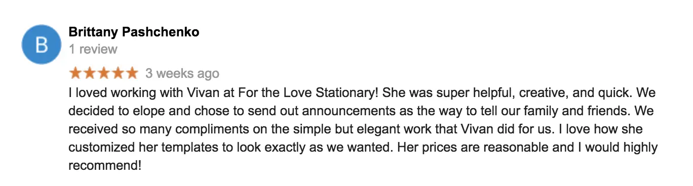 For the Love of Stationery Reviews. Customer Testimonials.