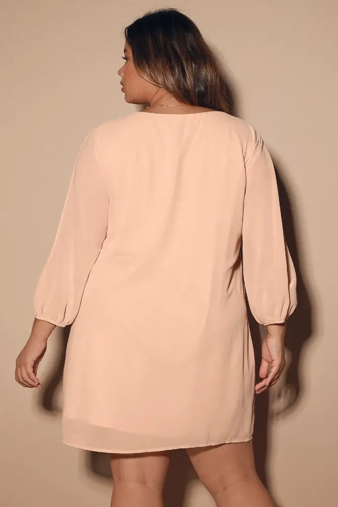 Wedding Guest Outfits for Curvy Ladies Blush Pink Long Sleeve Dress