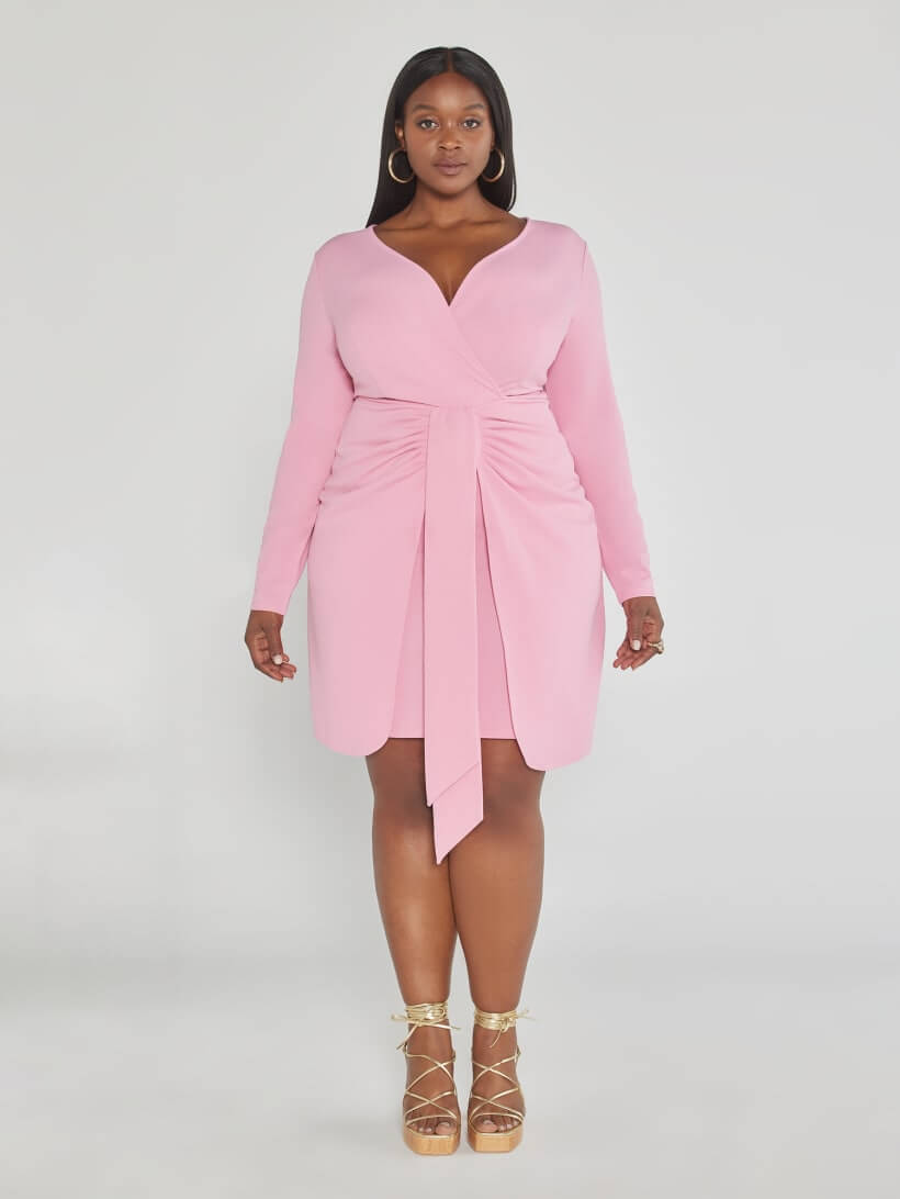 Wedding Guest Outfits for Curvy Ladies Pink Jenna Tie Front Faux Wrap Dress