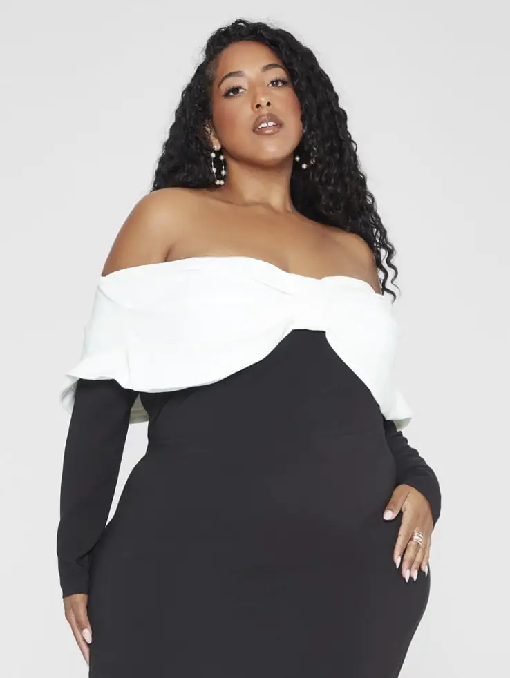 Wedding Guest Outfits for Curvy Ladies Plus Size Wedding Guest Dresses Black and White Midi 2