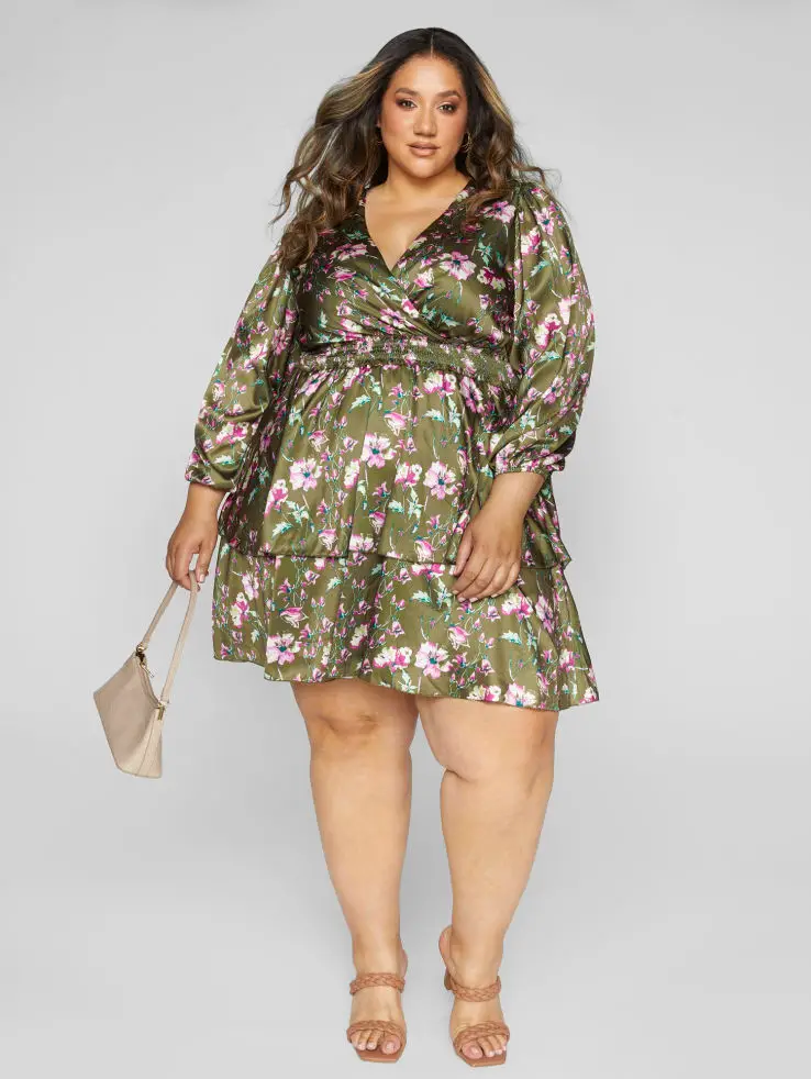 Wedding Guest Outfits for Curvy Ladies Plus Size Wedding Guest Dresses Olive Floral 2