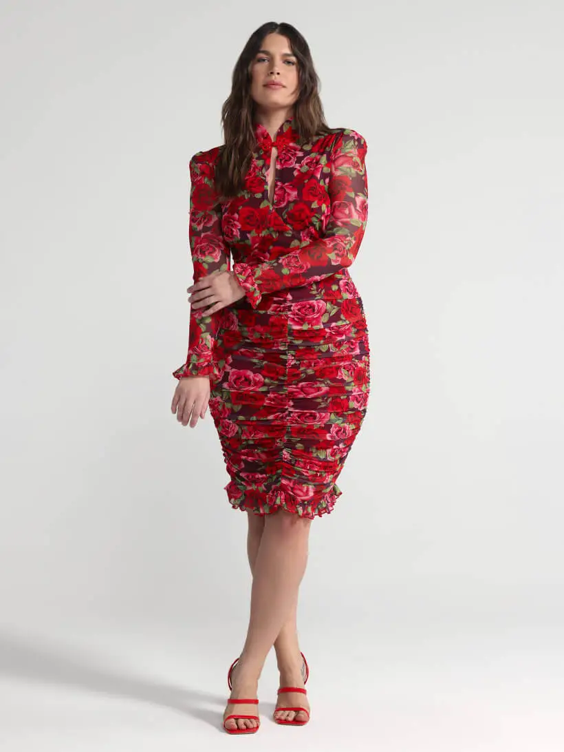 Wedding Guest Outfits for Curvy Ladies Roses Patrice Floral Ruched Bodycon Dress