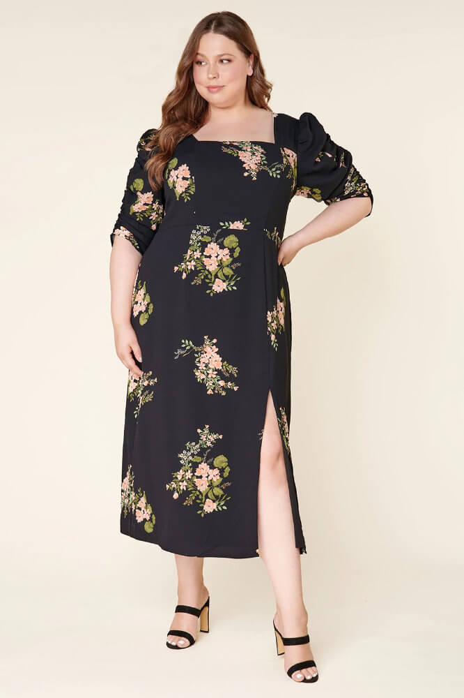 Wedding Guest Outfits for Curvy Ladies What to Wear to A Wedding If You Are Plus Size Jasleen Floral Ruched Sleeves Midi Dress