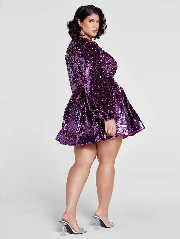 Wedding Guest Outfits for Curvy Ladies What to Wear to A Wedding Plus Size Purple Sequin Dress 2