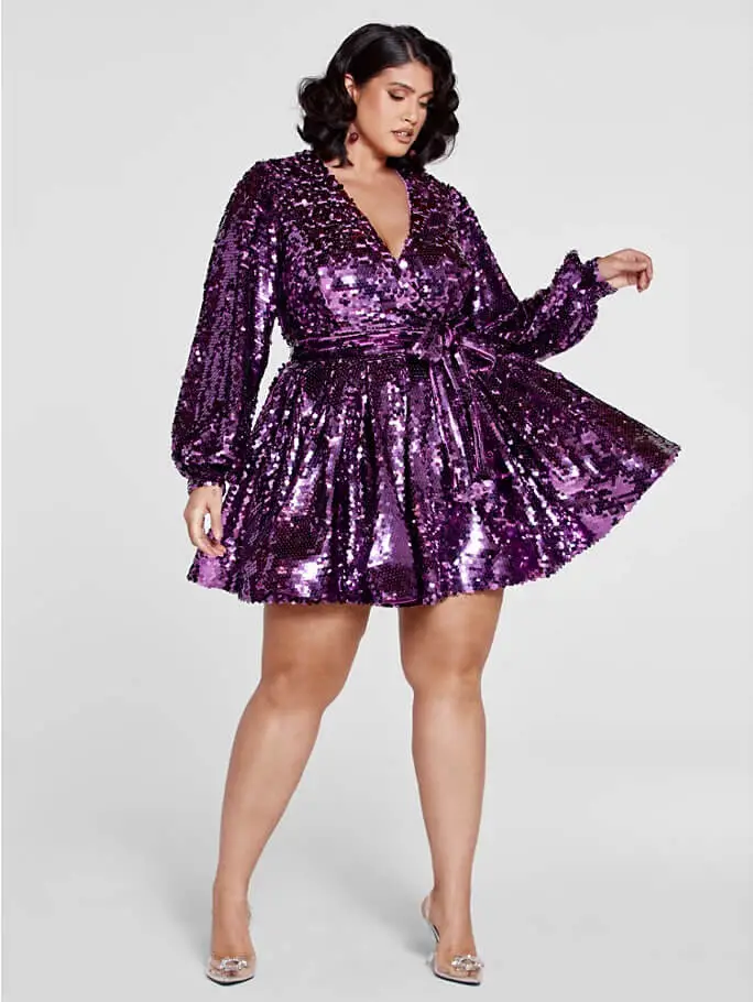 Wedding Guest Outfits for Curvy Ladies What to Wear to A Wedding Plus Size Purple Sequin Dress 3
