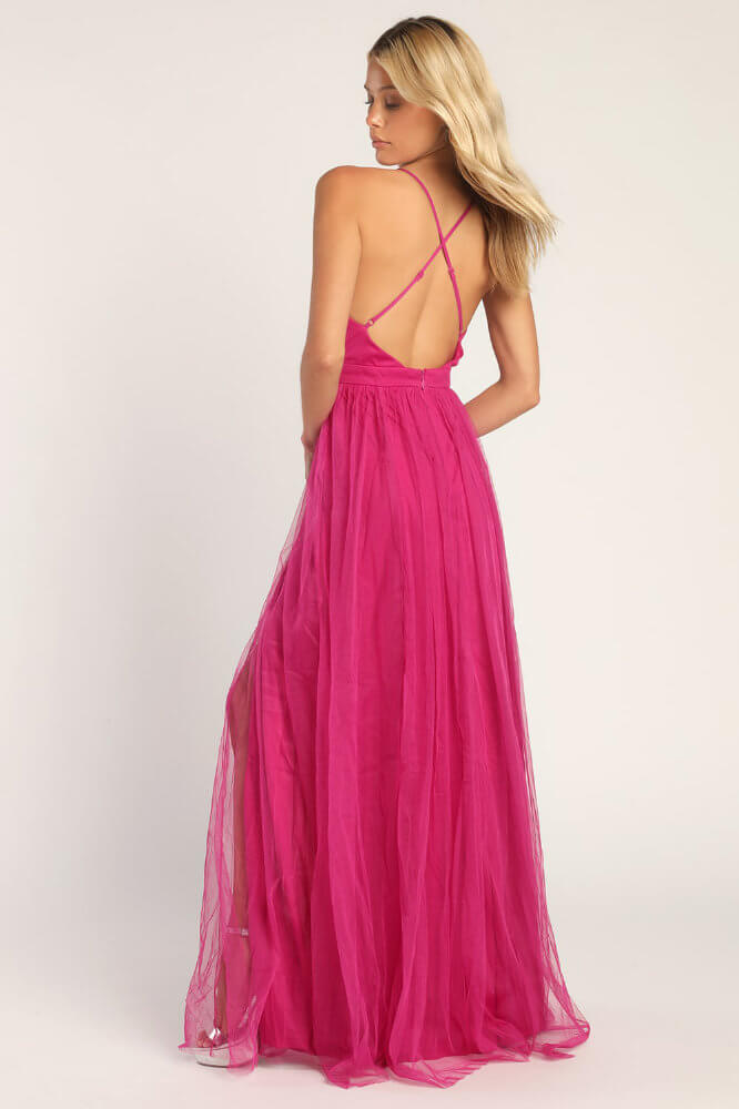 What to Wear to A Wedding As A Guest Female Magenta Backless Maxi Dress 4