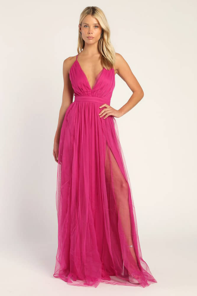 What to Wear to A Wedding As A Guest Female Magenta Backless Maxi Dress