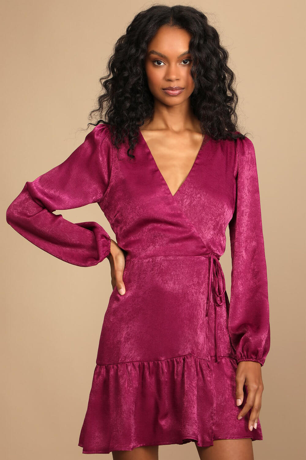 What to Wear to A Wedding as a Guest Female Magenta Wrap Dress 2