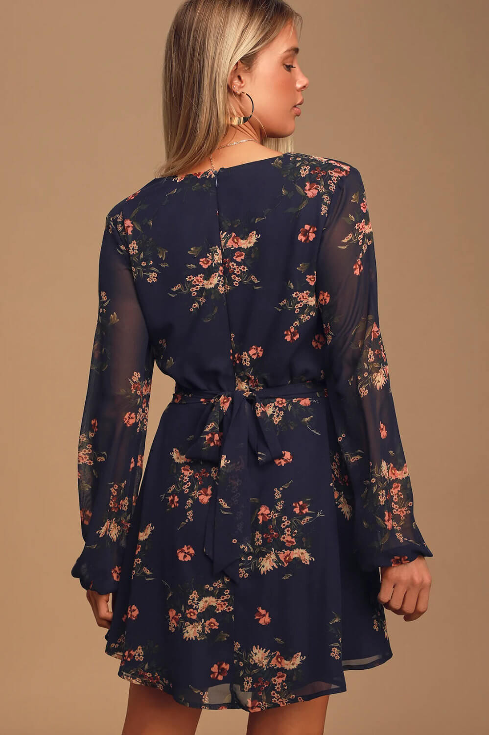 What to Wear to A Wedding as a Guest Female Navy Blue Floral Dress
