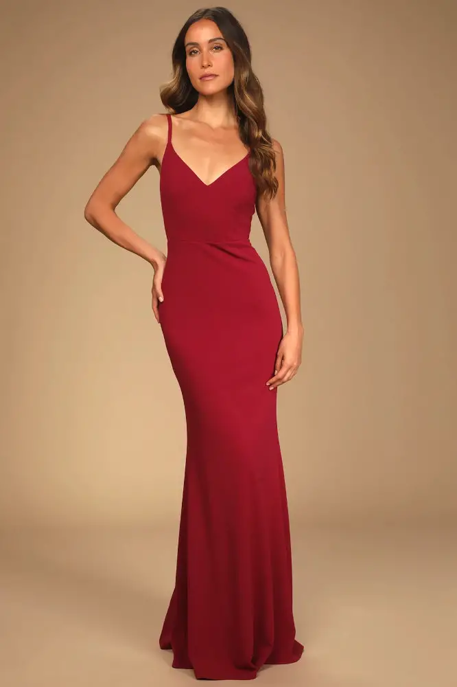 What to Wear to a Wedding as a Female Guest Cheap Wedding Guest Outfits Burgundy Backless Maxi Dress Lulus 3