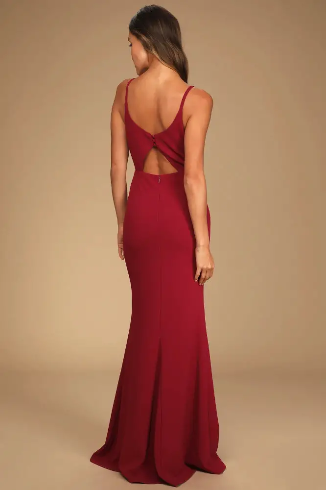 What to Wear to a Wedding as a Female Guest Cheap Wedding Guest Outfits Burgundy Backless Maxi Dress Lulus