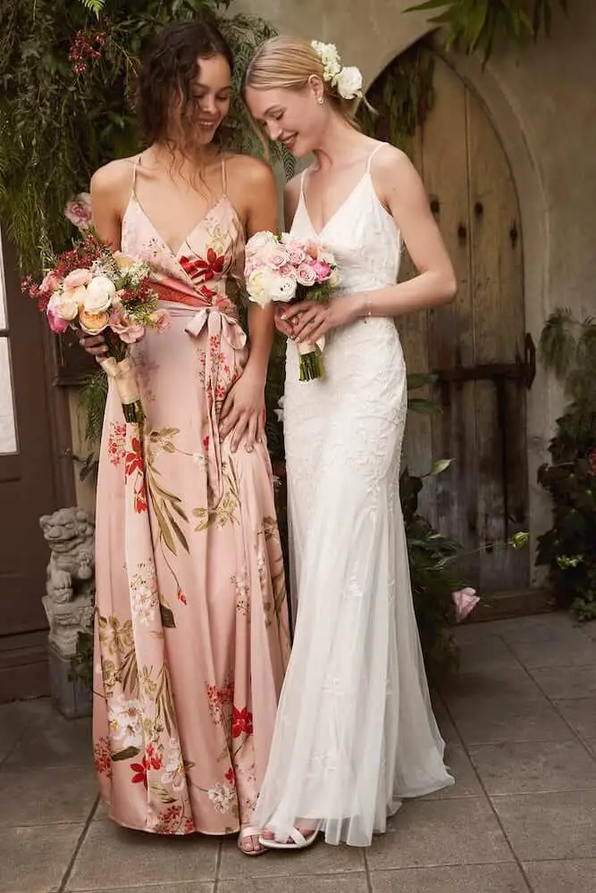 Where to Buy Floral Print Bridesmaid Dresses Online Blush Pink Floral Print Satin Maxi Dress Lulus 2