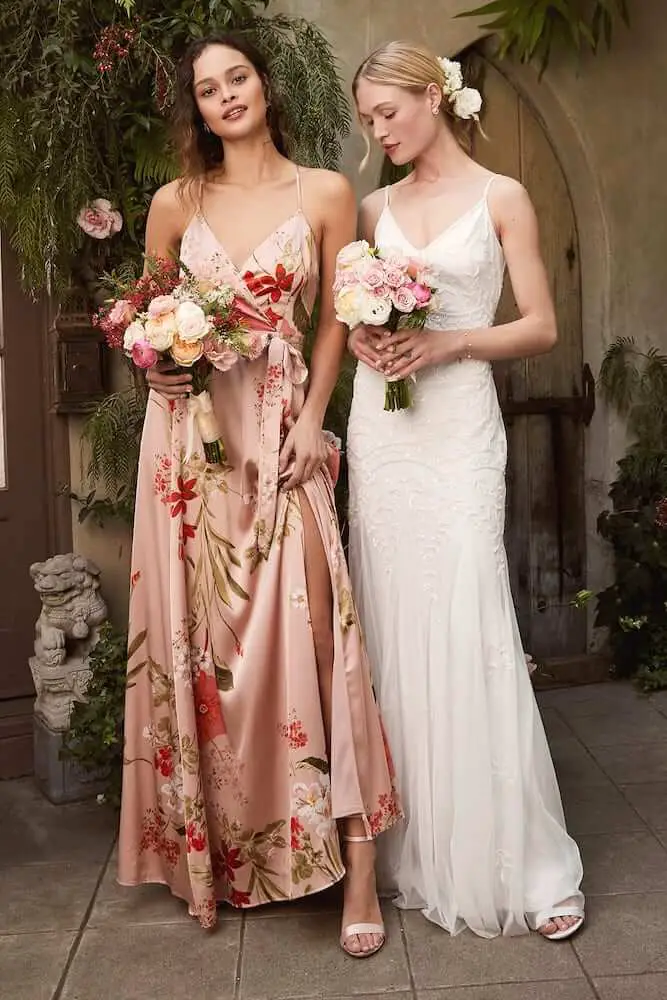 Where to Buy Floral Print Bridesmaid Dresses Online Blush Pink Floral Print Satin Maxi Dress Lulus