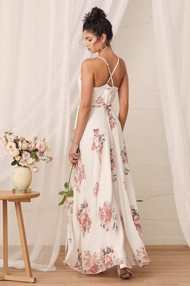 Where to Buy Floral Print Bridesmaid Dresses Online Cream Floral Print Wrap Maxi Dress Lulus 3