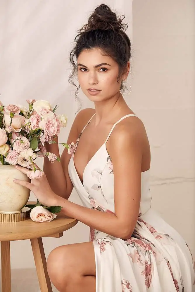 Where to Buy Floral Print Bridesmaid Dresses Online Cream Floral Print Wrap Maxi Dress Lulus