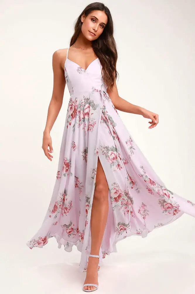 Where to Buy Floral Print Bridesmaid Dresses Online Lavender Floral Print Wrap Maxi Dress Lulus 4