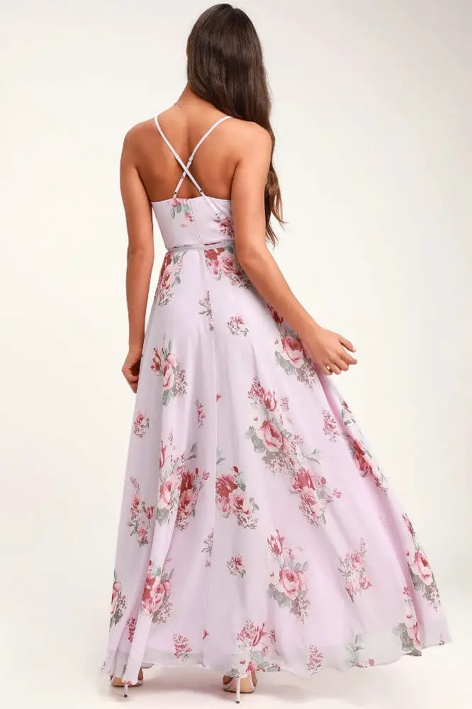 Where to Buy Floral Print Bridesmaid Dresses Online Lavender Floral Print Wrap Maxi Dress Lulus