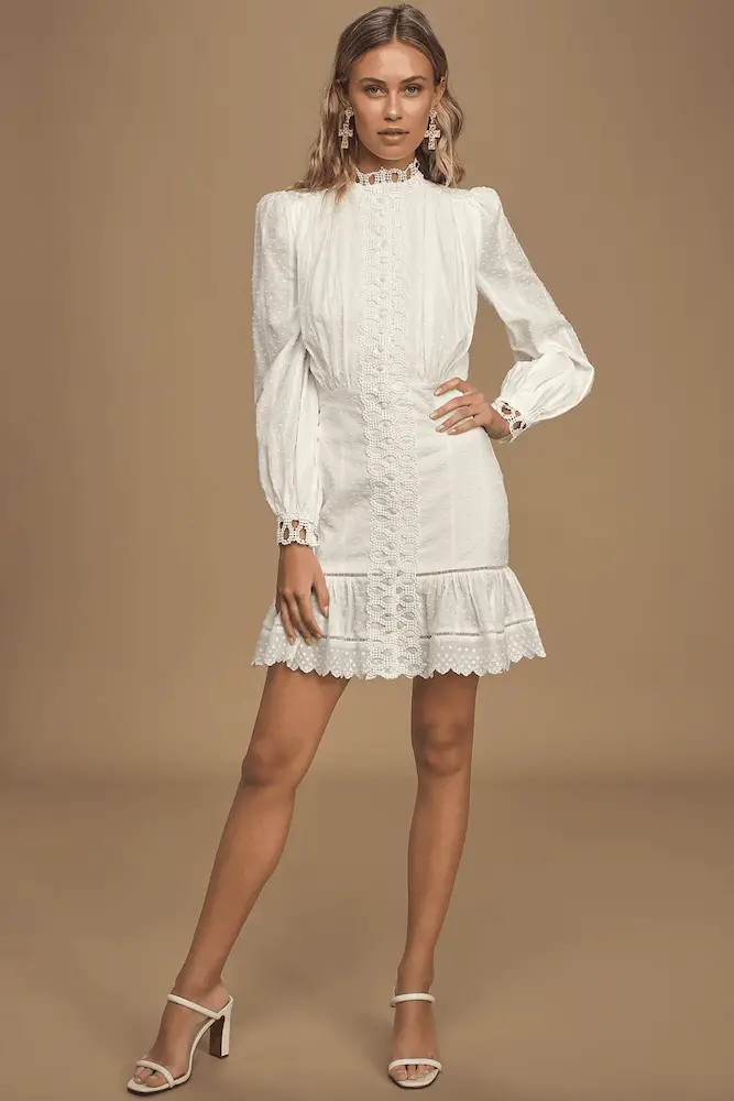 Winter Bridal Shower Button Up Mini Dresses Long Sleeve Kitchen Tea Outfits for the Bride 3